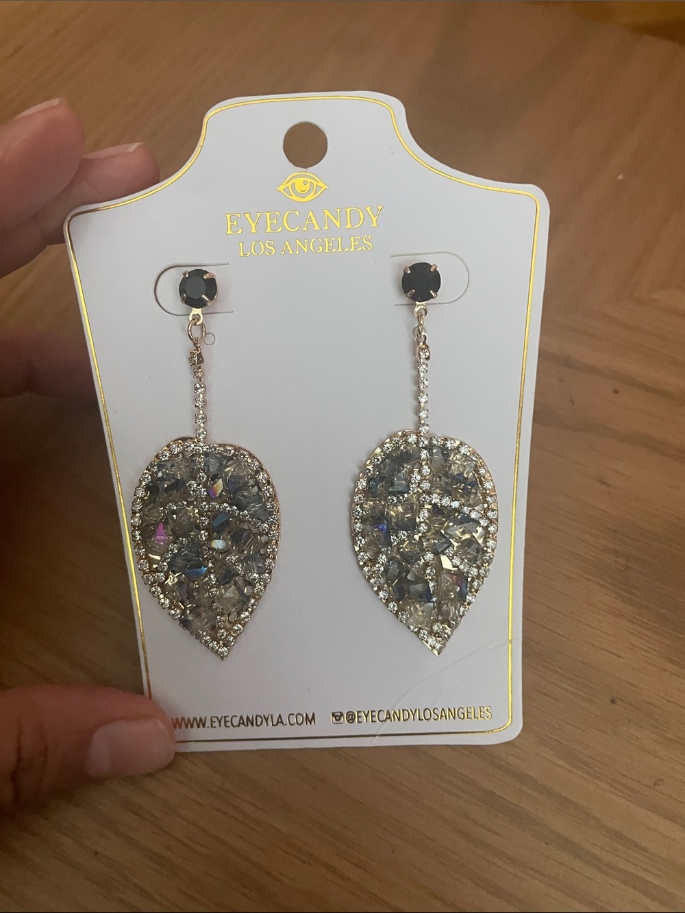 eye candy Gold Tone Iridescent Crystal Teardrop Dangle Earrings